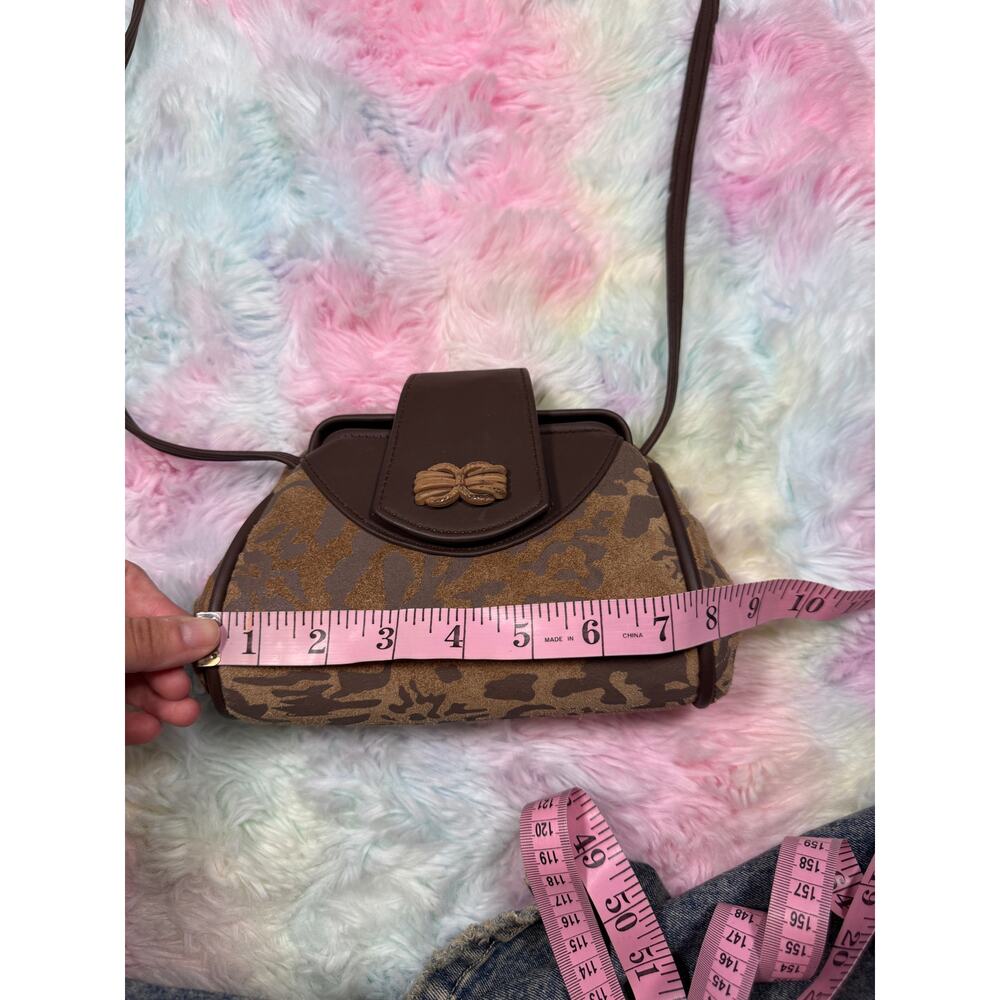 Vintage Brown Suede Camo Print Shoulder Bag Small Y2K Purse - Picture 12 of 13